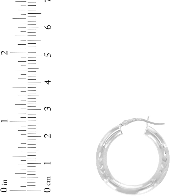 10k White Gold 4mm High Polish and Satin Finish Round Tube Hoop  Earrings