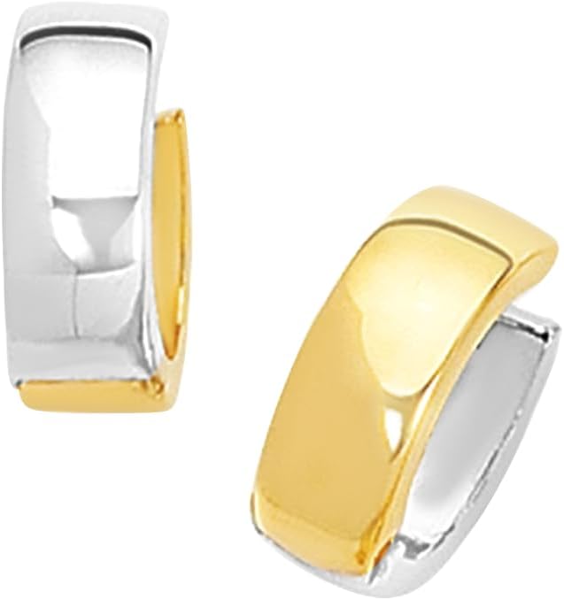 14k Yellow Gold and White Gold 13mm Reversible Huggie Earrings