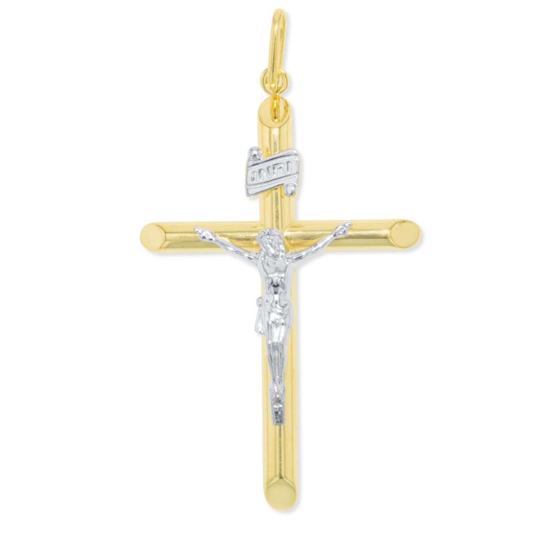 10k Yellow Gold and White Gold Jesus Christ Cross INRI Crucifix Pendant