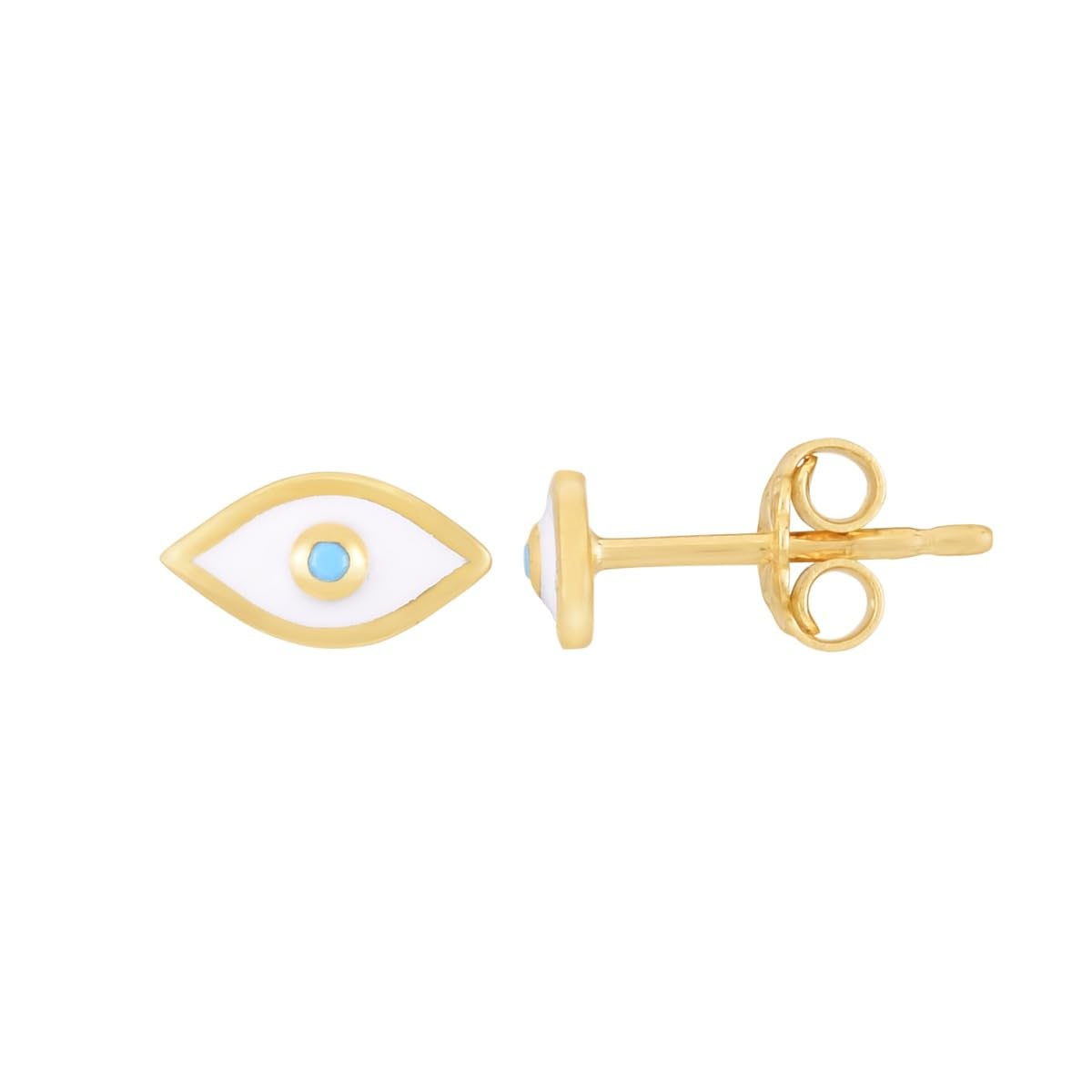 14k Yellow Gold 5mm High Polished White Evil Eye Stud Earrings