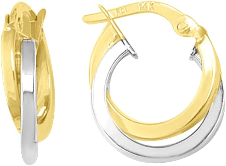 14k Yellow Gold and White Gold 18mm Mini Polished Double Hoop Earrings