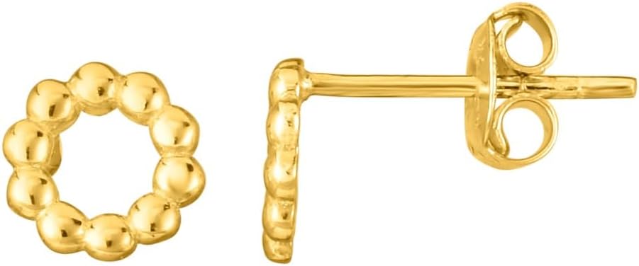 14k Yellow Gold 6.8mm Open Circle Bead Stud Earrings