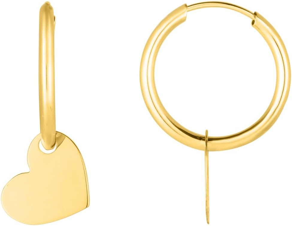 14k Yellow Gold 22.2mm Polished Heart Dangle Light Weight Hoop Earrings