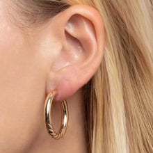 Load image into Gallery viewer, 14k Yellow Gold 30mm x 4mm Round or 31.6mm x 4mm Twisted Oval Hoop Earrings
