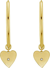 Load image into Gallery viewer, 14k Yellow Gold 32.8mm x 8mm CZ Heart Charm Hoop Earrings
