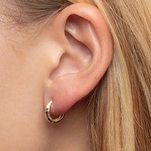 Load image into Gallery viewer, 14k Yellow Gold 11.5mm x 3.3mm Checkerboard Patterned Huggie Hoop Earrings
