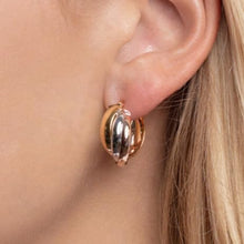 Load image into Gallery viewer, 14k Yellow Gold 20mm x 9mm or 25.8mm x 8mm Trinity Woven Hoop Tri-Color Earrings
