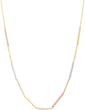 Load image into Gallery viewer, 10k Tri-Color 1.6mm Solid Bar Station 0.9mm Chain Necklace 16&quot; - 17&quot; - 18 Inch
