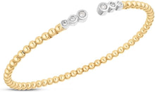 Load image into Gallery viewer, Italian 14k Two-Tone Gold .17cttw Diamond 3mm Beaded Open Cuff Bangle Bracelet
