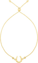 Load image into Gallery viewer, 14k Yellow Gold Horseshoe Charm Adjustable Wheat Link Friendship Bolo Bracelet, Extendable 9 Inch
