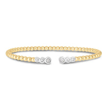 Load image into Gallery viewer, 14k Two-Tone Gold 3mm .17ct Diamond Beaded Open Cuff Bangle Bracelet, 7 Inch
