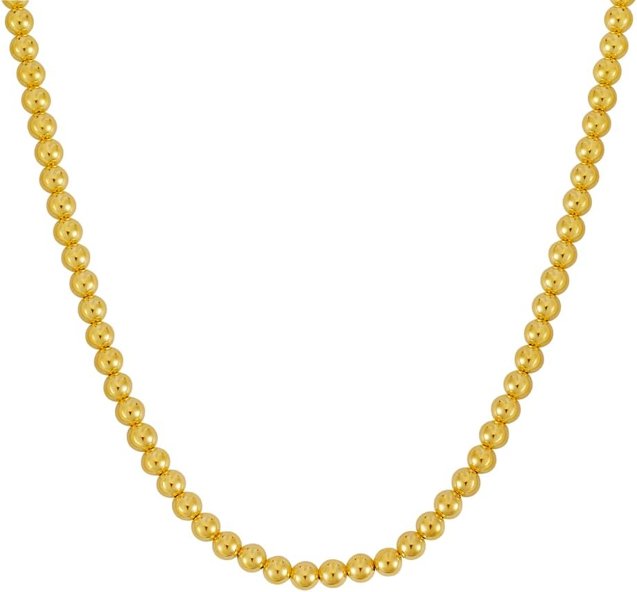 14k Yellow Gold 6mm Shiny High Polish Bead Chain Necklace 18