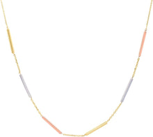 Load image into Gallery viewer, 10k Tri-Color 1.6mm Solid Bar Station 0.9mm Chain Necklace 16&quot; - 17&quot; - 18 Inch

