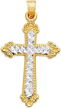 Load image into Gallery viewer, 14k Yellow Gold 1.4" Scalloped Edged Two-Tone Cross Charm Pendant with optional Adjustable Chain Necklace
