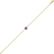 Load image into Gallery viewer, 14k Yellow Gold Heart Shape Gemstone Charm Link Bracelet, 7 Inch (Blue Topaz, Amethyst, Garnet, Citrine, or White Topaz)
