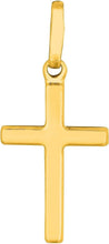 Load image into Gallery viewer, 14k Yellow Gold 0.8" Classic Square Edged Cross Charm Pendant with optional Adjustable Chain Necklace
