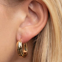 Load image into Gallery viewer, 14k Yellow Gold 22.3mm x 3.8mm-8.2mm Ribbed Hoop Earrings

