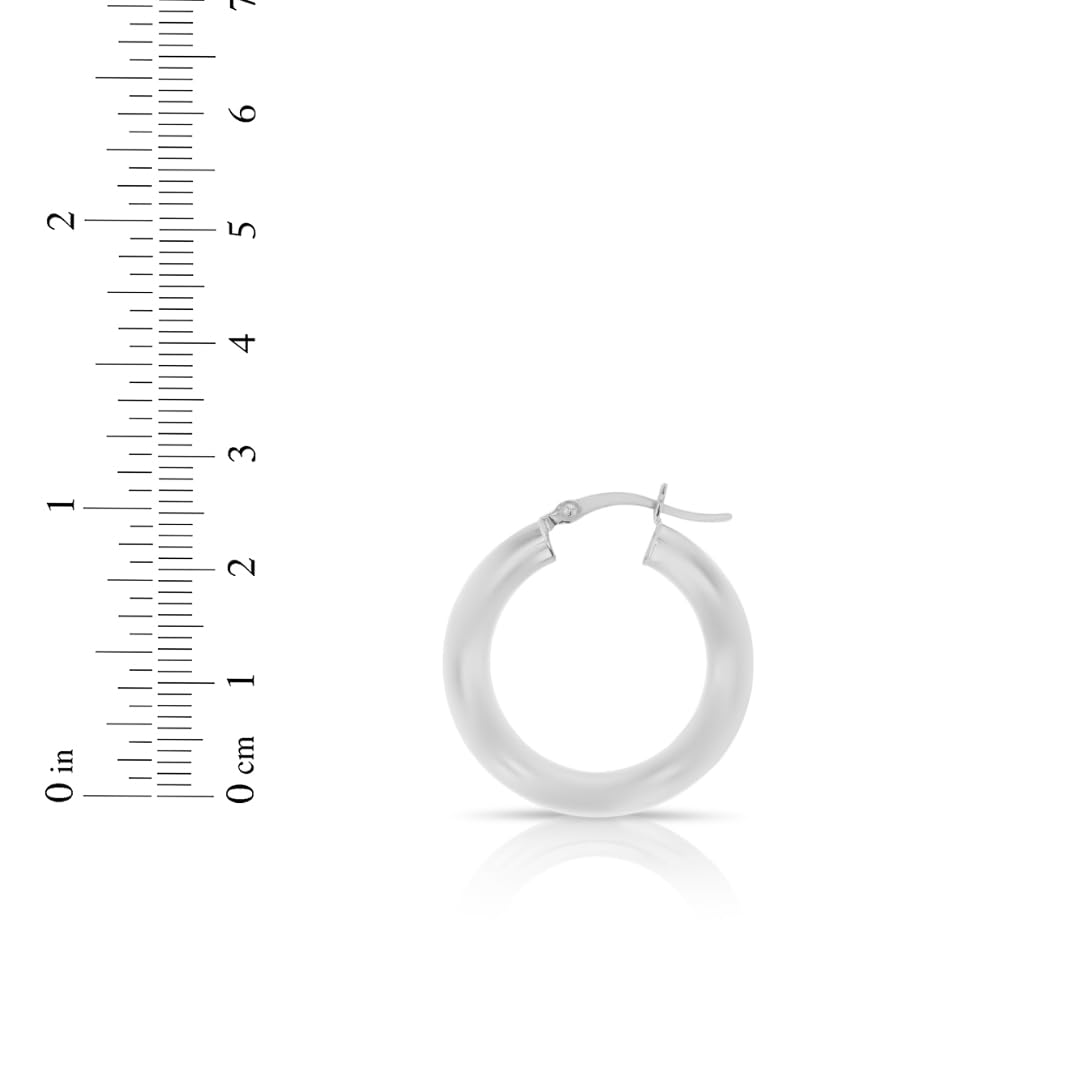 14k White Gold 4mm x 25mm High Polish Round Tube Hoop Earrings