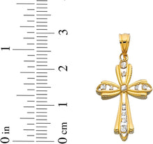 Load image into Gallery viewer, 14k Yellow Gold 0.9&quot; Graduated CZ Openwork Cross Charm Pendant with optional Adjustable Chain Necklace
