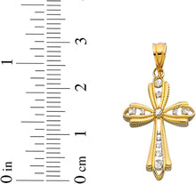 Load image into Gallery viewer, 14k Yellow Gold 0.9" Graduated Openwork Two-Tone Cross Charm Pendant with optional Adjustable Chain Necklace

