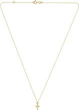 Load image into Gallery viewer, 14k Yellow Gold Mini Cross Charm Pendant Adjustable Chain Necklace, 16.5 Inch-17.75"
