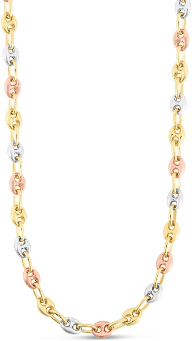 14k Tri-Color Gold 4.7mm Puff Anchor Mariner Chain Necklace
