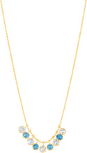 Load image into Gallery viewer, 14k Yellow Gold Blue Topaz &amp; White Topaz Gemstone Dangle Pendant Charm Chain Necklace, Adjustable 16&quot; - 17&quot; - 18 Inch
