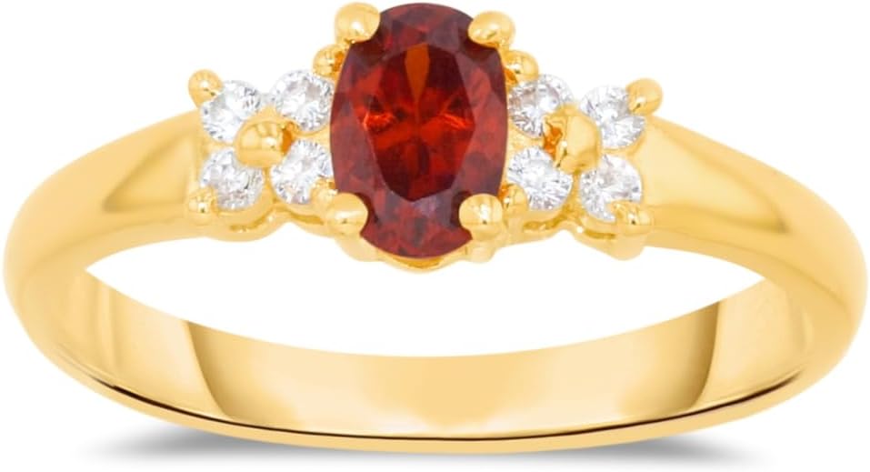 10k Yellow Gold 6mm Birthstone Mini Oval Gemstone CZ Ring, Size 4-10