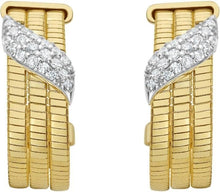 Load image into Gallery viewer, 14k Yellow Gold 21.3mm x 7.5mm Leaf CZ Omega Hoop Earrings

