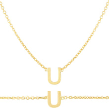 Load image into Gallery viewer, 14k Yellow Gold 0.2&quot; Mini Alphabet Letter A - Z Initial Charm Pendant with Extendable Adjustable Chain Necklace &amp; Bracelet Set
