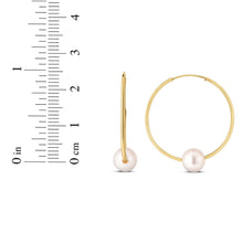 Load image into Gallery viewer, 14k Yellow Gold 25mm Round Endless Hoop with 6-7mm Pearl Earrings
