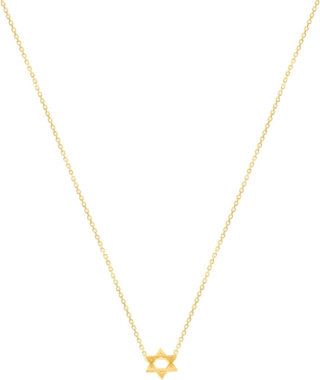 14k Yellow Gold Star of David Chain Necklace, Adjustable 16