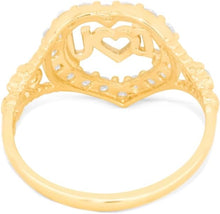 Load image into Gallery viewer, 10k Yellow Gold 13mm Heart CZ Two-Tone I Love You Ring, Sizes 4-10
