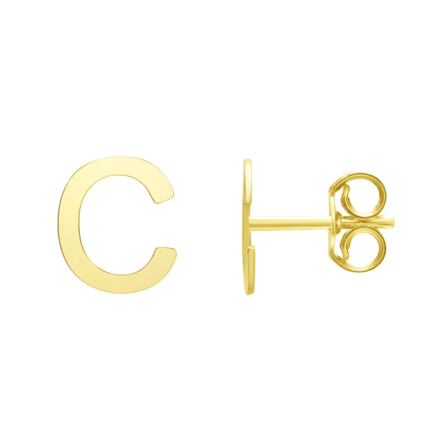 14k Yellow Gold 6.5mm High Polish Initial-C Stud Earrings
