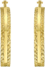 Load image into Gallery viewer, 14k Yellow Gold 18mm x 3.5mm or 24.7mm x 3.5mm Diamond Cut Edge &amp; Polished Hoop Earrings
