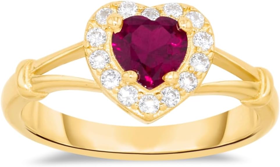10k Yellow Gold 9mm Birthstone Gemstone Heart CZ Ring, Size 4-10