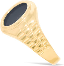Load image into Gallery viewer, 10k Yellow Gold 14.6mm Oval Onyx Railroad Ring, Sizes 5-13
