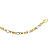 Load image into Gallery viewer, 14k Two-Tone Gold 4.5mm Ribbed White Gold Oval and Yellow Gold Circle Link Bracelet, 7.25 Inch
