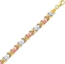 Load image into Gallery viewer, 14k Two-Tone Gold 3.3mm Diamond Cut XOXO Stampato Link Bracelet, 7.25 Inch
