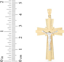 Load image into Gallery viewer, 14k Yellow Gold 1.5&quot; Layered Jesus Crucifix Two-Tone Cross Charm Pendant with optional Adjustable Chain Necklace

