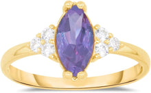 Load image into Gallery viewer, 10k Yellow Gold 10.8mm Birthstone Marquise Gemstone CZ Ring, Size 4-10
