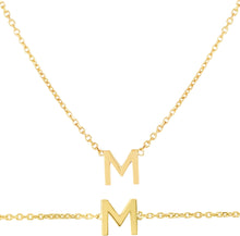 Load image into Gallery viewer, 14k Yellow Gold 0.2&quot; Mini Alphabet Letter A - Z Initial Charm Pendant with Extendable Adjustable Chain Necklace &amp; Bracelet Set
