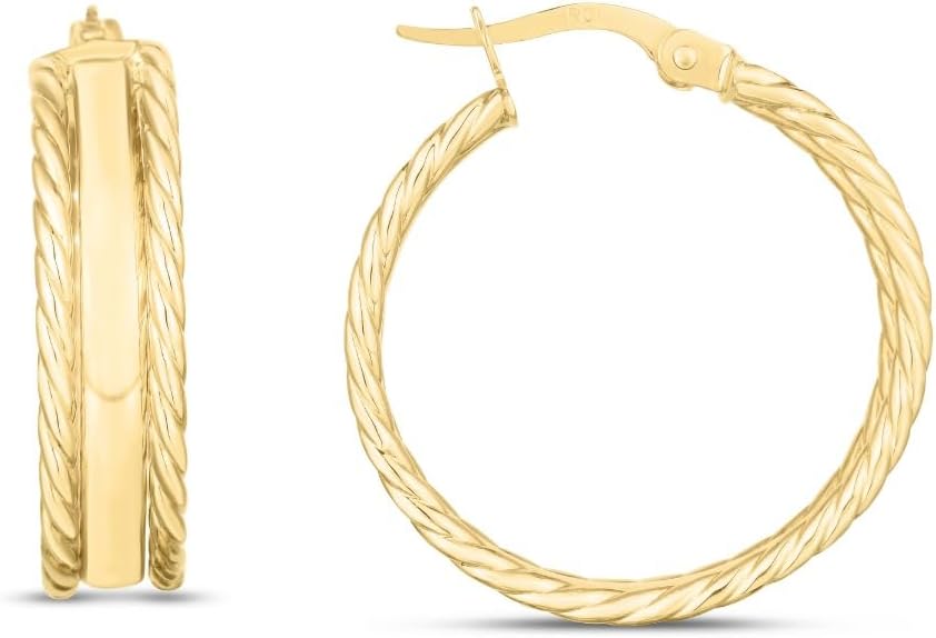 14k Yellow Gold 26mm Triple Row Hoop Earrings