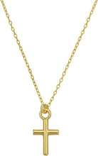 Load image into Gallery viewer, 14k Yellow Gold Mini Cross Charm Pendant Adjustable Chain Necklace, 16.5 Inch-17.75"
