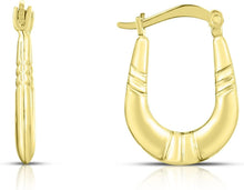 Load image into Gallery viewer, 10k Yellow Gold 18.5mm Oval Shape with Triple Ribbed Design Hoop Earrings
