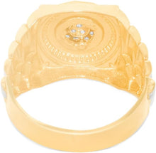 Load image into Gallery viewer, 10k Yellow Gold 15mm Two-Tone Railroad Pave CZ Cluster Round Circle Men&#39;s Ring, Sizes 5 - 14
