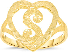 Load image into Gallery viewer, 10k Yellow Gold 15mm Heart Shape Letters A-Z Initial Ring Size 4-9
