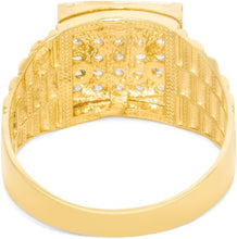 Load image into Gallery viewer, 10k Yellow Gold 12mm Two-Tone Railroad Pave CZ Cluster Square Ring, Sizes 5-11
