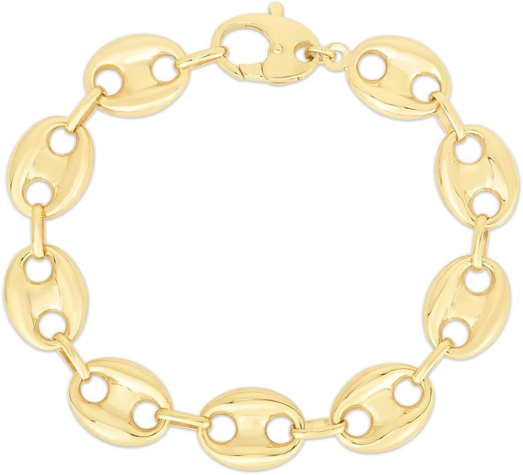14k Yellow Gold 12mm Puff Anchor Mariner Chain Bracelet, 7.75 Inch