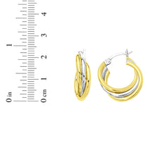 Load image into Gallery viewer, 14k Yellow Gold and White Gold 24mm Polished Triple Row Hoop Earrings
